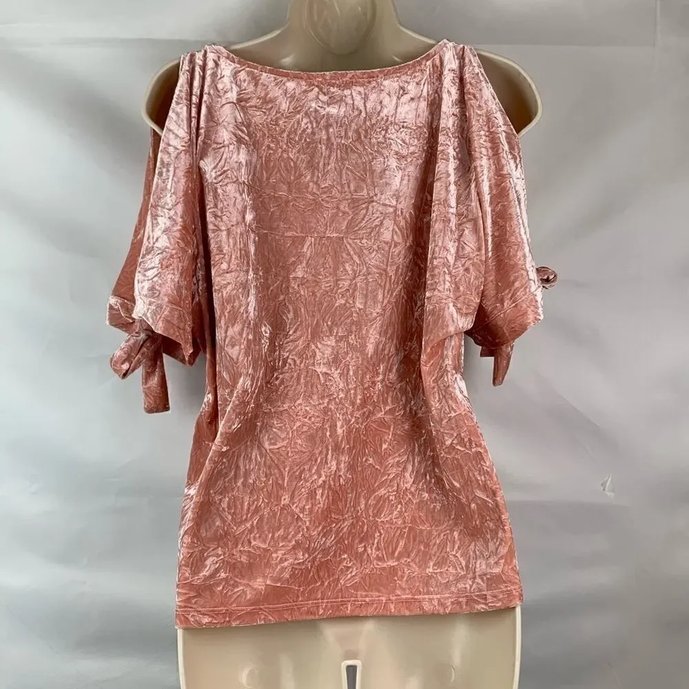 Maeve Anthropologie peach velour cold shoulder top